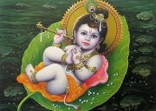 krishna on leaf